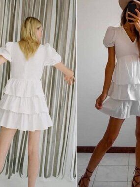 ZARA Poplin Mini Dress White Medium